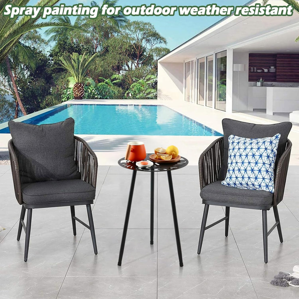 Black Round Metal Outdoor Side Table Set of 2