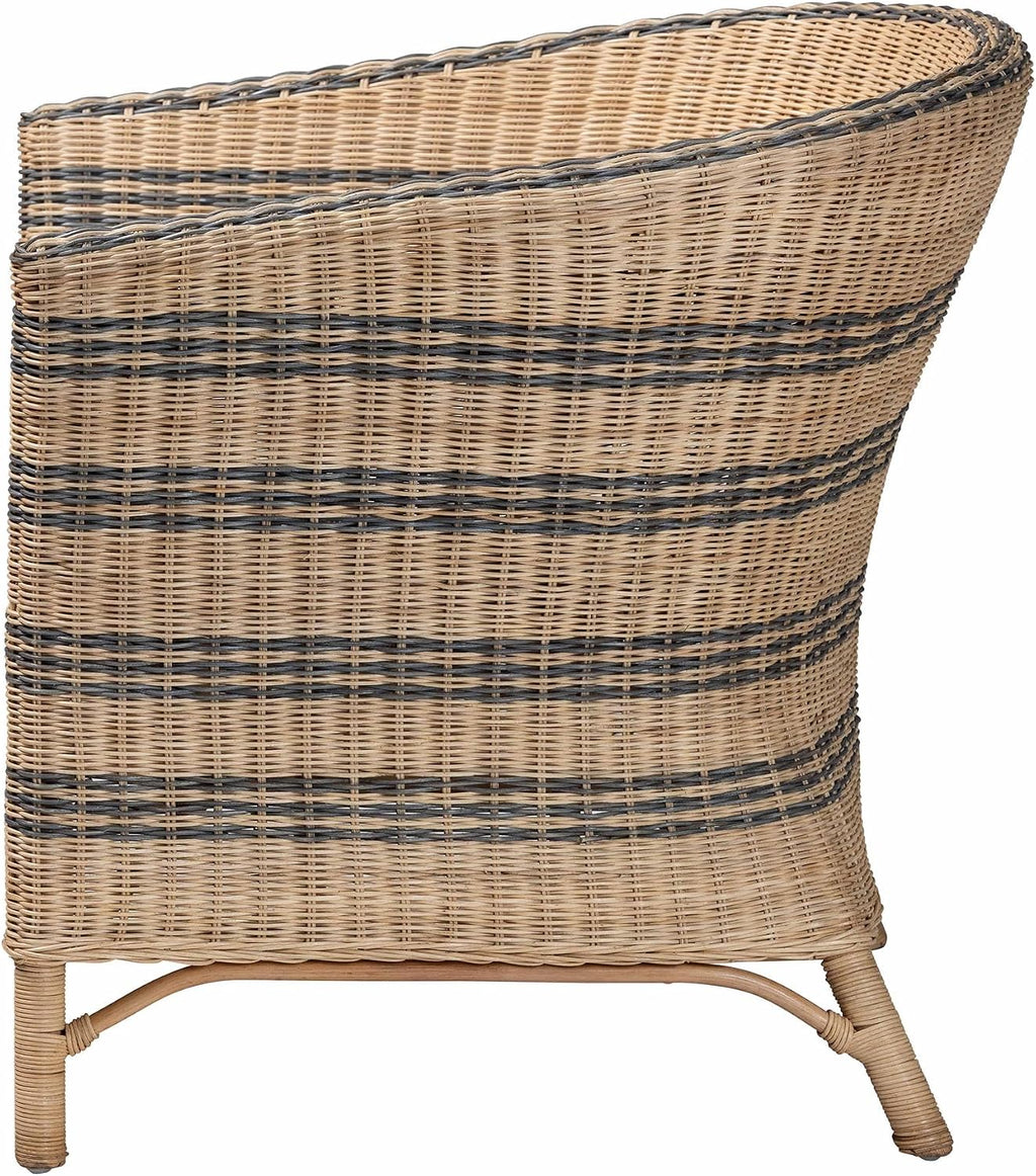Natural Two-Tone Woven Rattan Barrel Back Chair