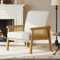 Beige High Back Rattan Wood Frame Accent Chair