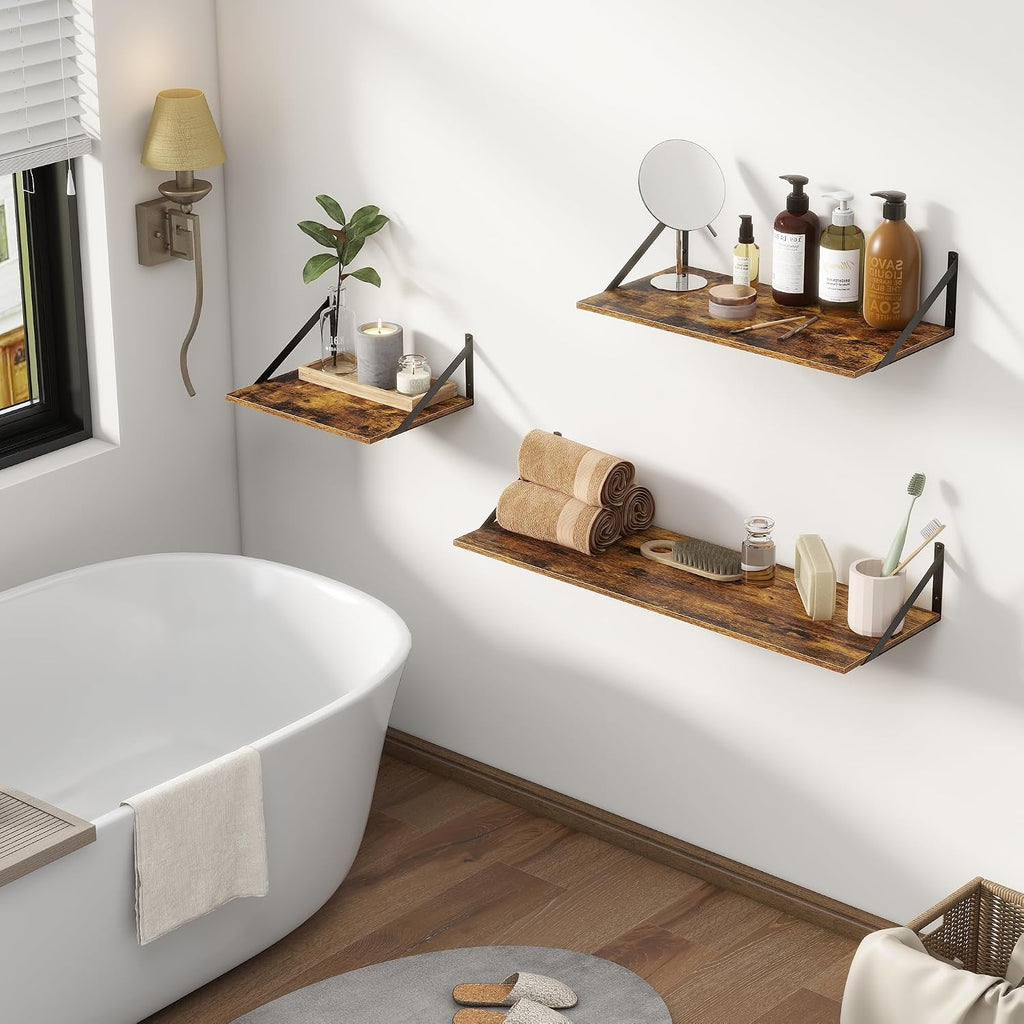 24x12 Inch Rustic Brown Floating Shelves Set of 2