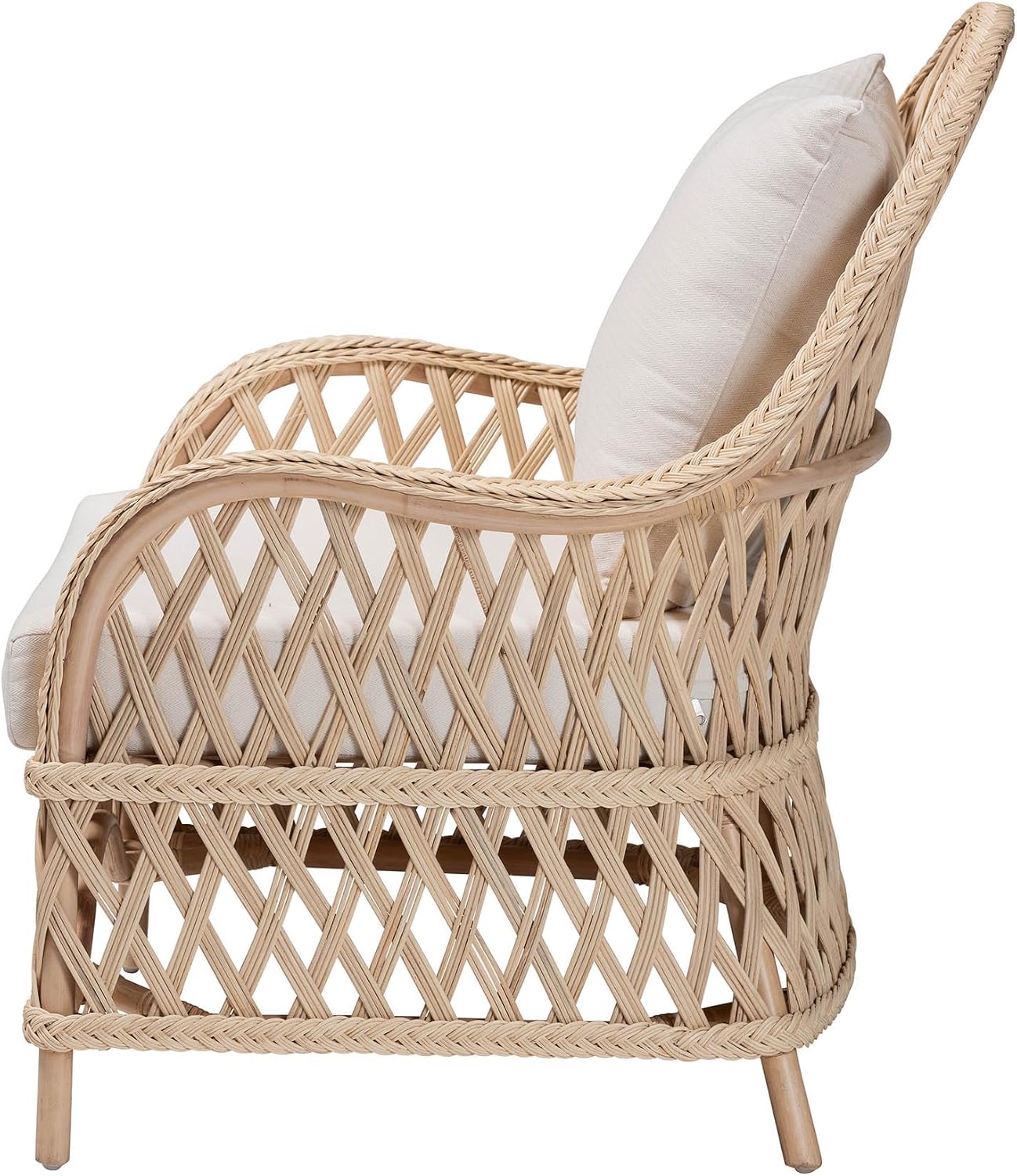 Ivory Braided Rattan Bohemian Arm Chair