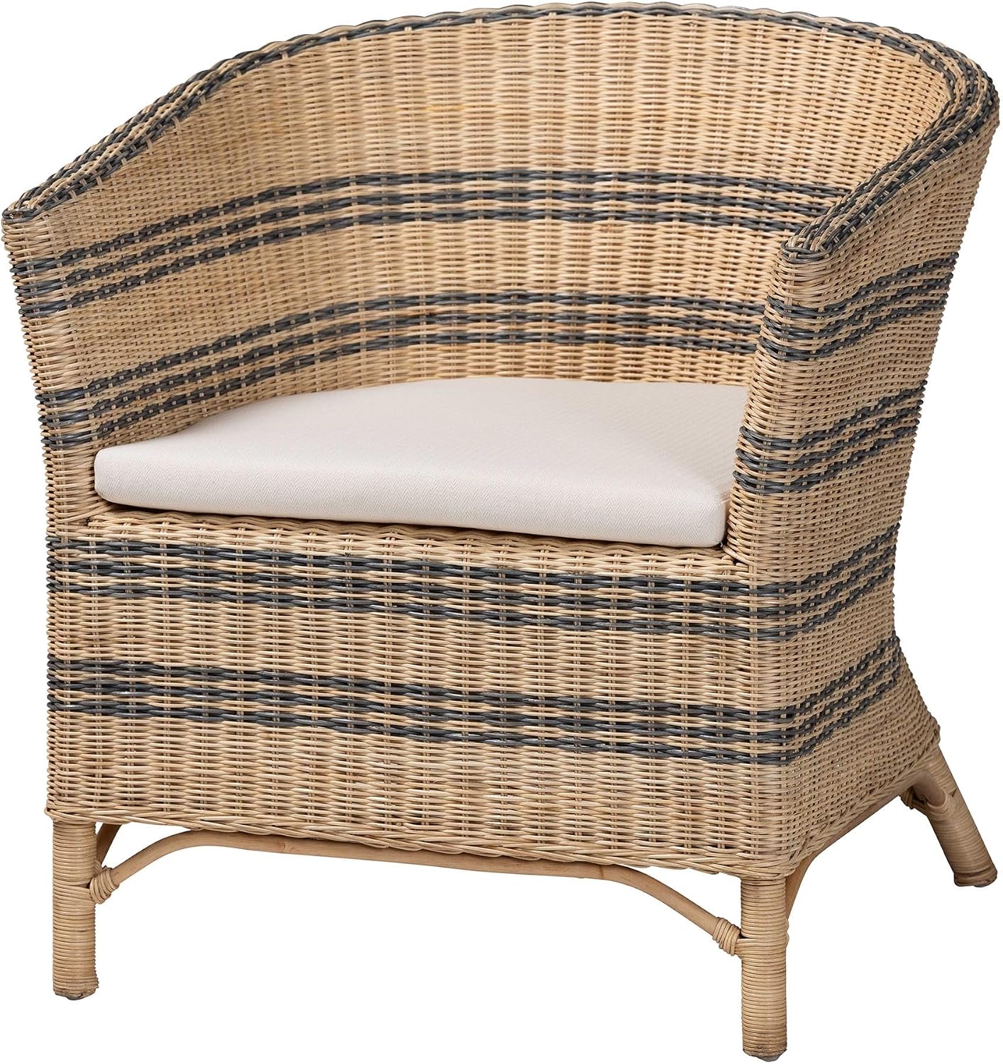 Natural Two-Tone Woven Rattan Barrel Back Chair