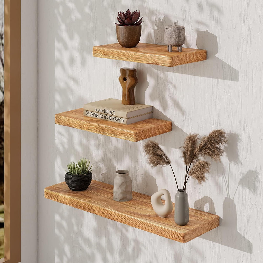 30 Inch Solid Elm Wood Floating Shelves Set of 2