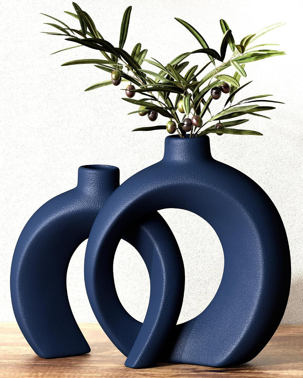 Matte Navy Blue Donut Vase Set of 2