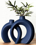 Matte Navy Blue Donut Vase Set of 2