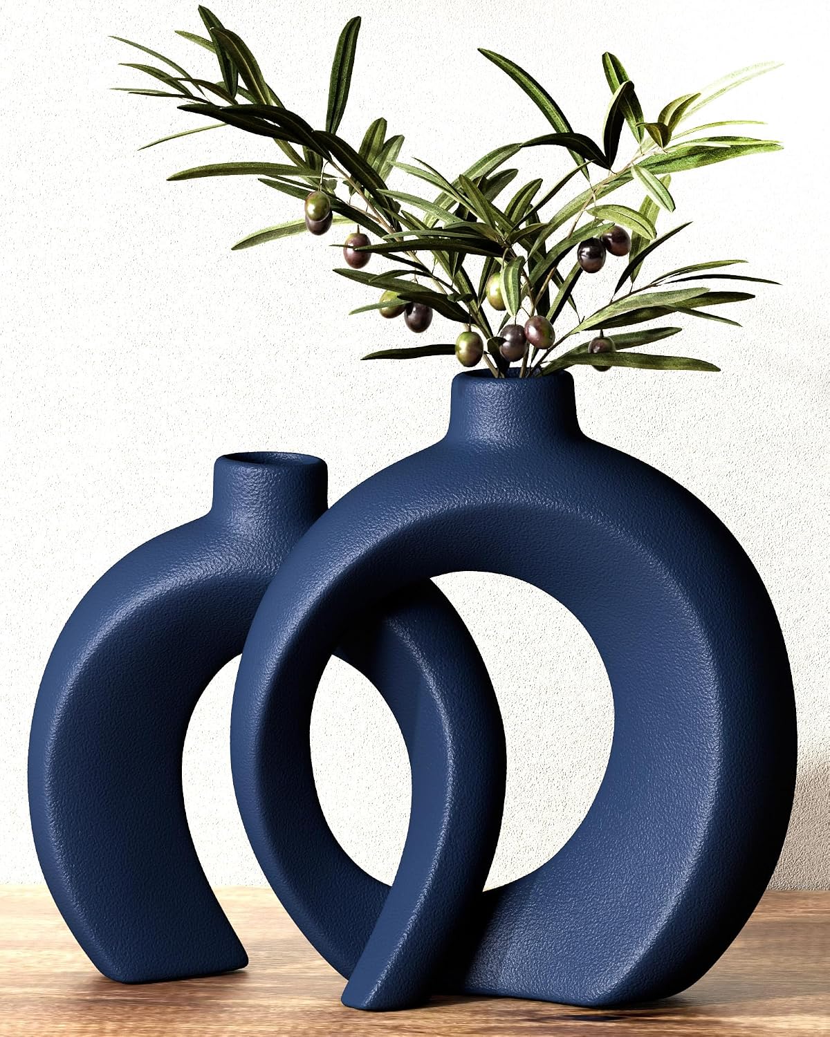 Matte Navy Blue Donut Vase Set of 2