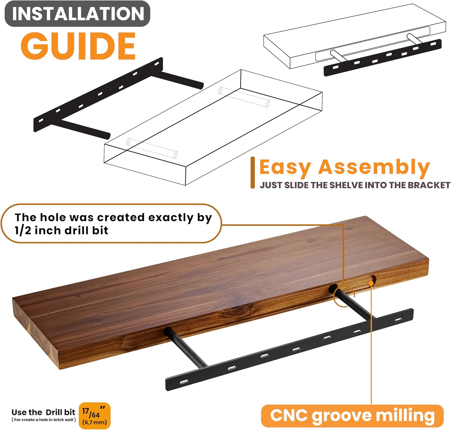 24 Inch Acacia Wood Floating Shelves Set of 2