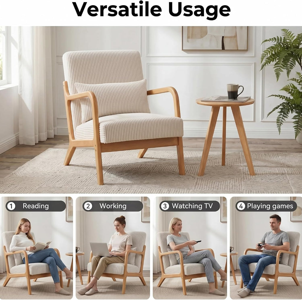 Beige Fabric Mid Century Accent Chair Set of 2