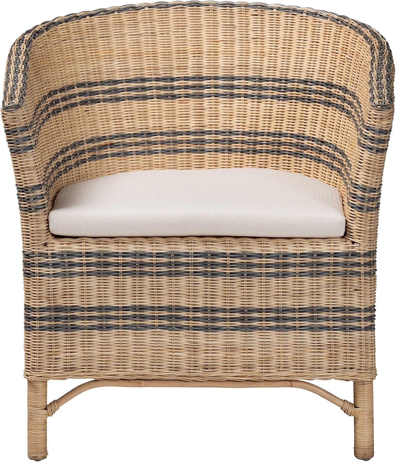 Natural Two-Tone Woven Rattan Barrel Back Chair