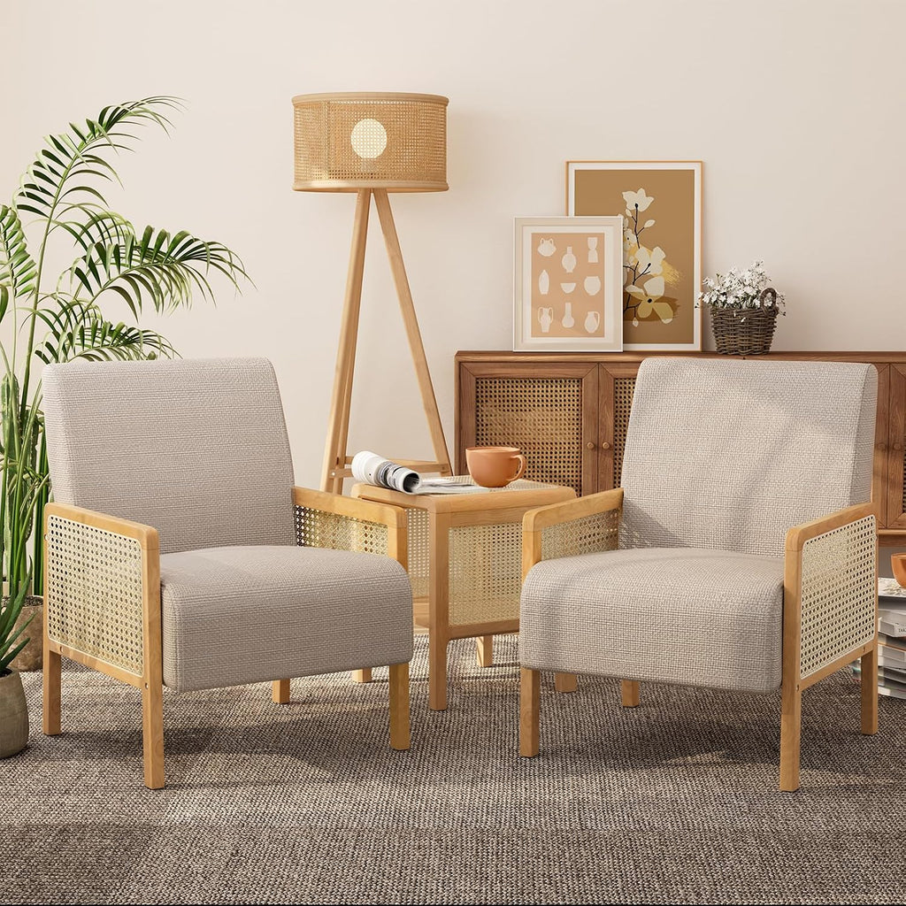 Brown Rattan Arm Accent Chair Set of 2