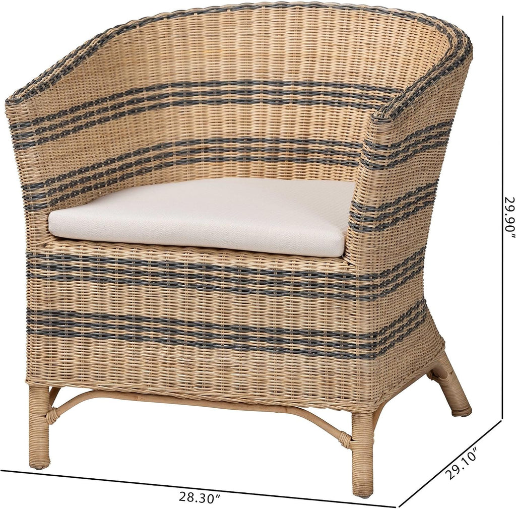 Natural Two-Tone Woven Rattan Barrel Back Chair