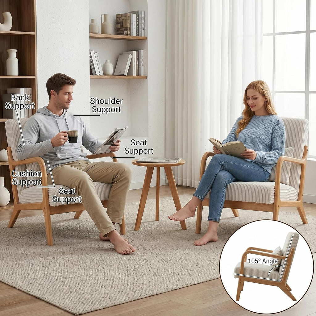 Beige Fabric Mid Century Accent Chair Set of 2