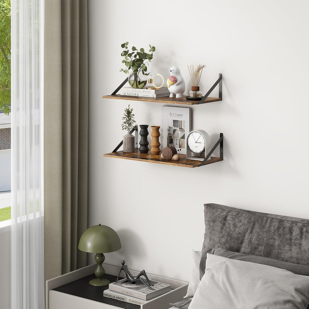 24x12 Inch Rustic Brown Floating Shelves Set of 2