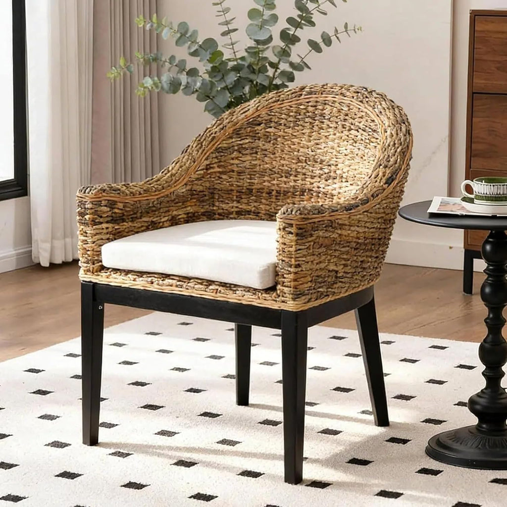 Beige Cushion Rattan Armrest Accent Chair