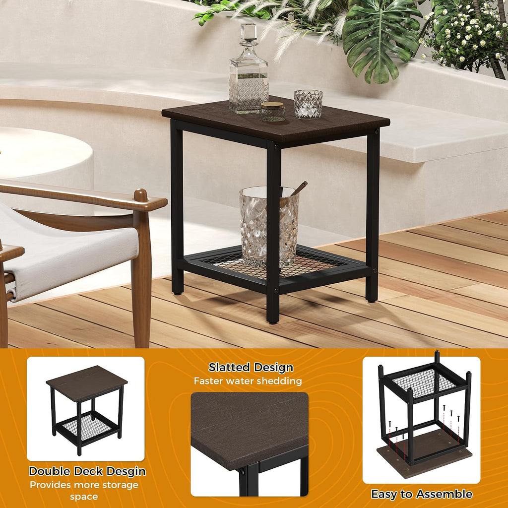 Brown 2-Tier HDPE Outdoor Side Table Set of 2
