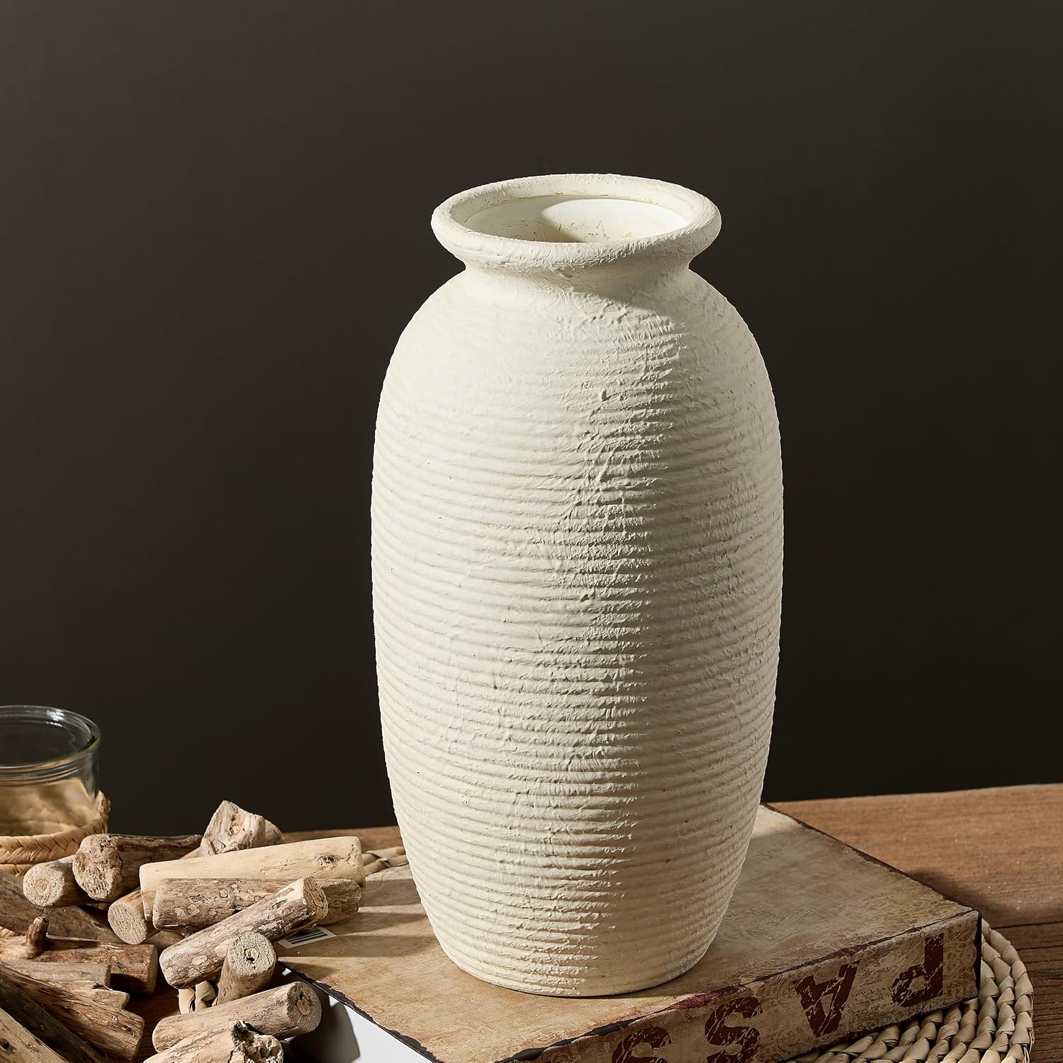 12.5 Inch Rustic Farmhouse Ceramic Vase