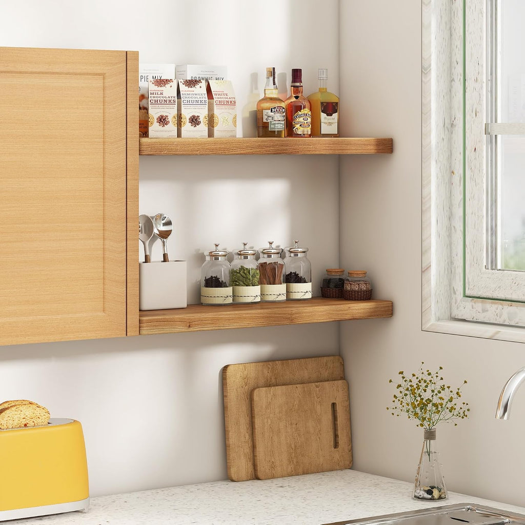 30 Inch Solid Elm Wood Floating Shelves Set of 2