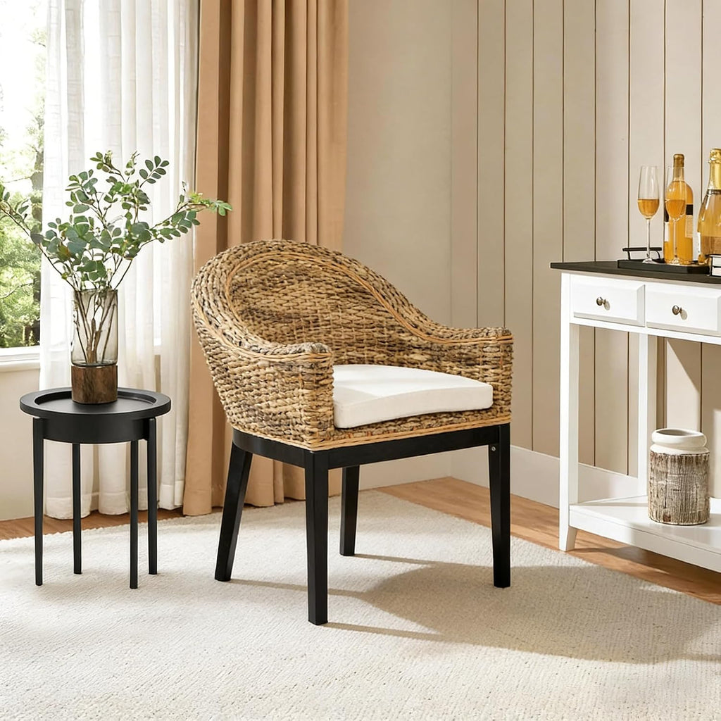 Beige Cushion Rattan Armrest Accent Chair