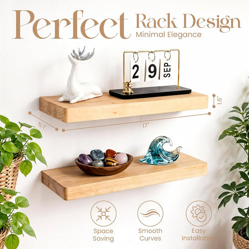 17 Inch Beech Wood Floating Shelves Set of 2