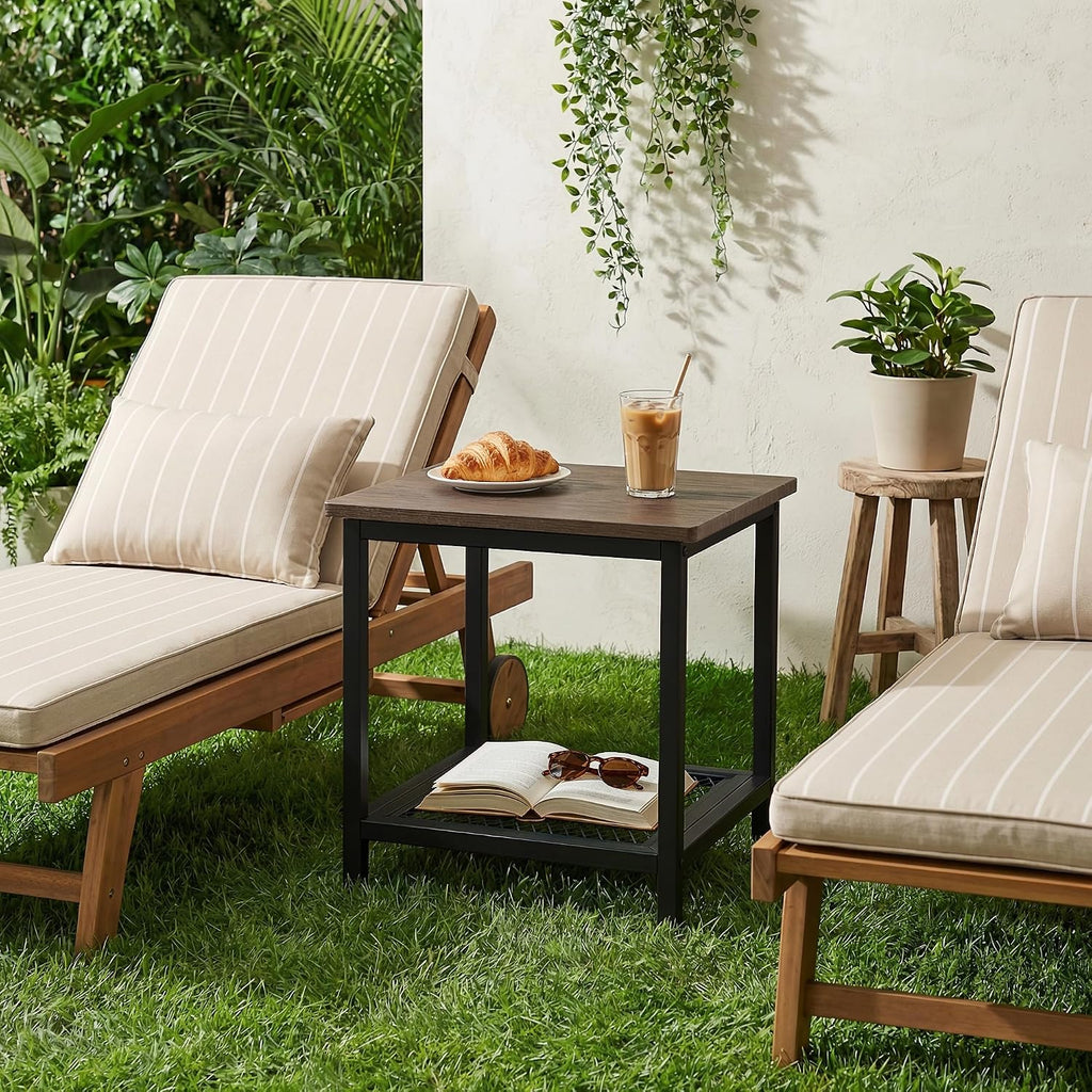 Brown 2-Tier HDPE Outdoor Side Table Set of 2