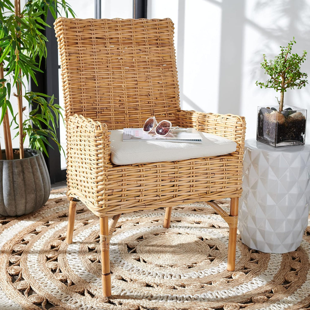 Natural White Rattan Cushion Accent Chair